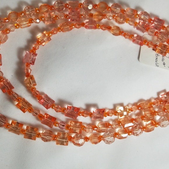 Hand Crafted Necklace & Bracelet Set Tangerine Crystal Wrap Coil 3 Strand - Picture 6 of 6